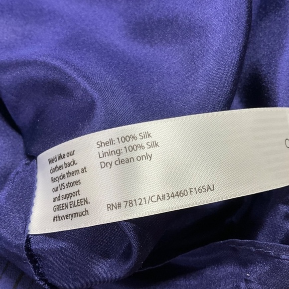 EILEEN FISHER Shima Dark Night 100% Silk Crepe Lined Dress Drawstring Waist XS - Picture 8 of 9